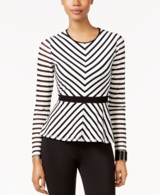 Thalia Sodi Miter Striped Peplum Top White Black XXL Twentyonemillions