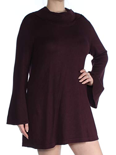 ALFANI Womens Maroon Bell Sleeve Turtle Neck Mini Shift Dress Size: L
