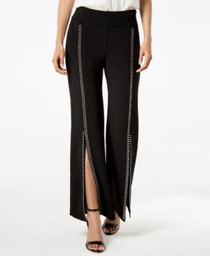 INC International Concepts Petite Studded Wide-Leg Pants Deep Black 2P