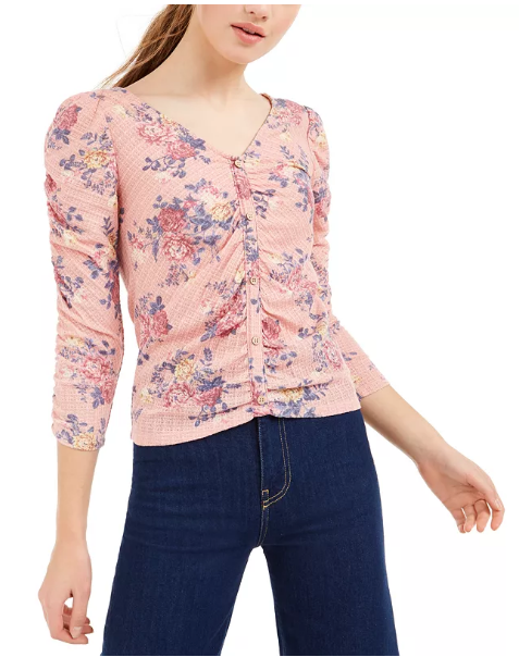 Crave Fame Juniors' Ruched Floral Top Size XS