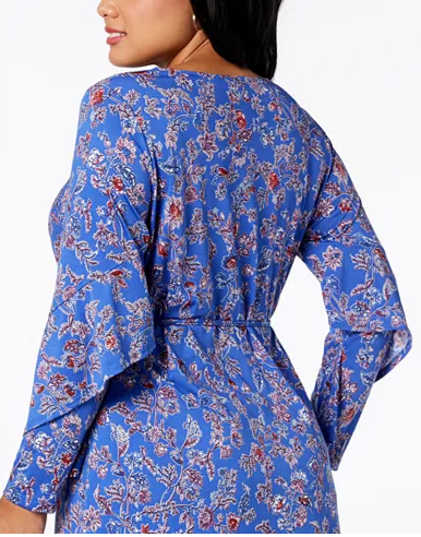 Ny Collection Plus Size Ruffle-Trim Belted A-Line Dress 1X
