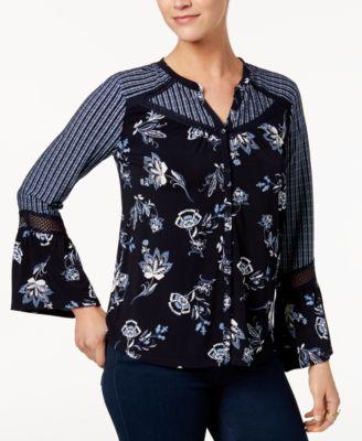 Style Co Petite Mixed-Print Blouse Floating Garden PL