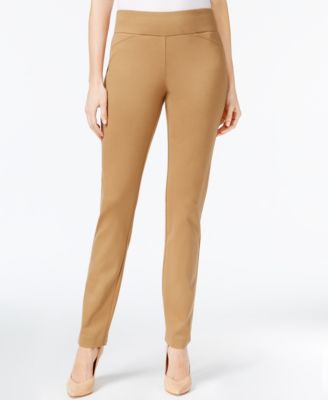 Charter Club Petite Cambridge Tummy-Control Ponte Slim-Leg Pants Salty Nut 8P