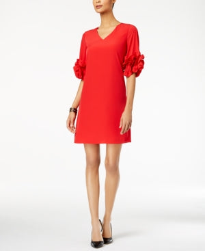 Alfani Ruffle-Sleeve A-Line Dress Red Multiple Sizes & Colors