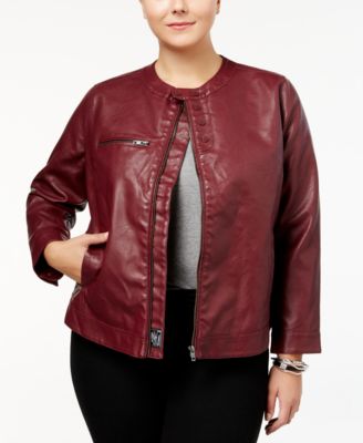 William Rast Trendy Plus Size Faux-Leather Jacket - Red 2X