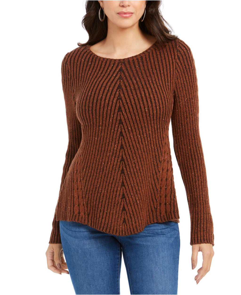 Style & Co Scalloped Hem Ribbed Knit Sweater Size L