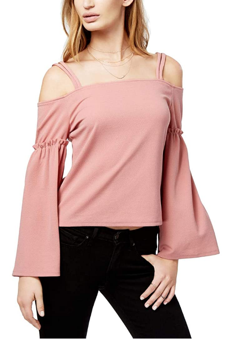 Bar III Textured Cold-Shoulder Top Pale Mauve