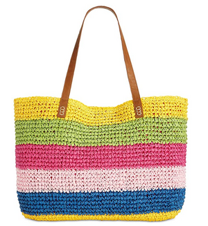 INC International Concepts Jordy Pop Stripe Straw Tote Bag