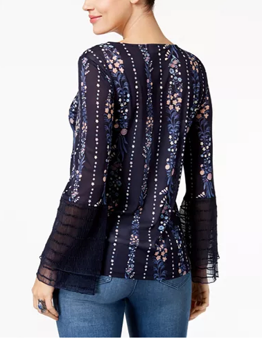 Style Co Petite Tiered Mesh-Sleeve Top, Bot Dream Blue PL