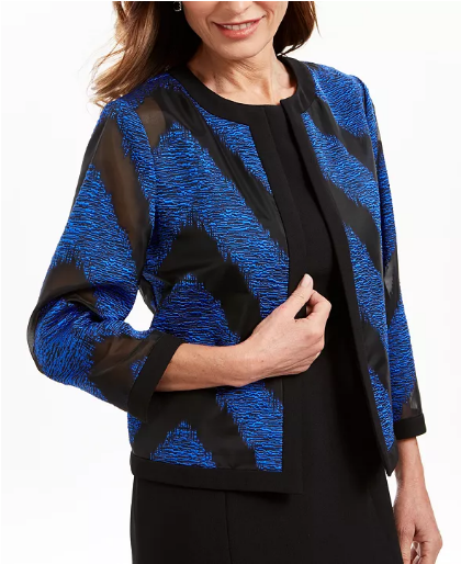 Kasper Organza Mixed-Texture Flyaway Jacket Size 16