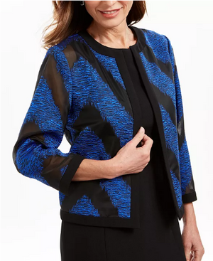 Kasper Organza Mixed-Texture Flyaway Jacket Size 16