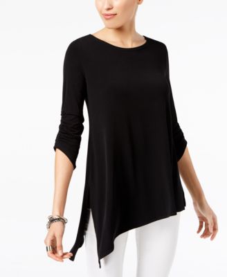 Alfani Asymmetrical-Hem Ruched Top Deep Black M