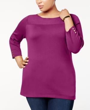 Karen Scott Plus Size Cotton Boat-Neck Sweater Magenta Moon 0X