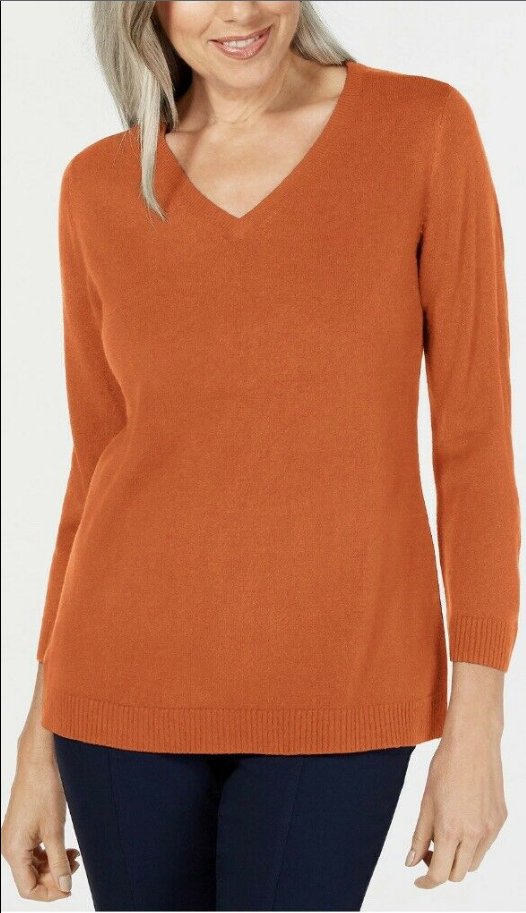 Karen Scott Petite V-Neck Sweater Size Red Ochre Size XS