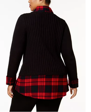 Style & Co. Northern Lights Ribbed Knit Layered Sweater, Black Combo 1X