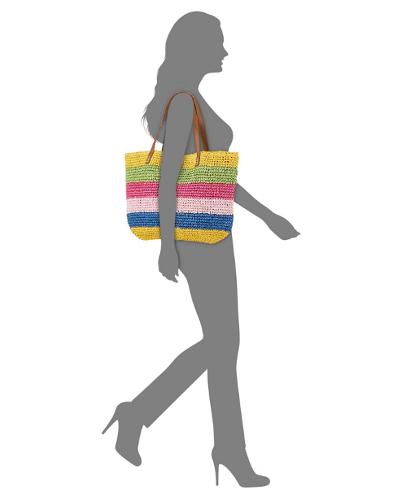INC International Concepts Jordy Pop Stripe Straw Tote Bag