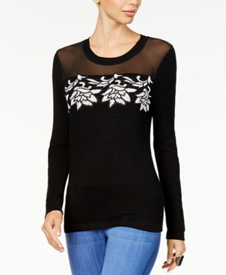 Thalia Sodi Illusion Applique Sweater, Deep Black M