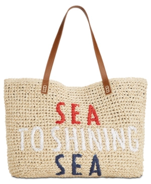 INC Tropical Straw Tote - Sea/Natural