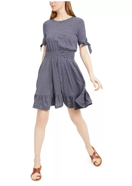 Maison Jules Smocked-Waist Tie-Sleeve Dress Size XL