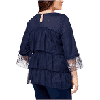 Style & Co Plus Size Tiered Embroidered Mesh Top, Folk Blue