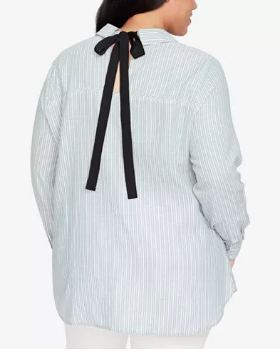 William Rast Convertible Striped Shirt Smoke Blue Clear Day Stripe 1X