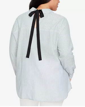 William Rast Convertible Striped Shirt Smoke Blue Clear Day Stripe 1X