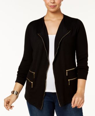 INC International Concepts Plus Size Zipper Cardigan Deep Black 1X