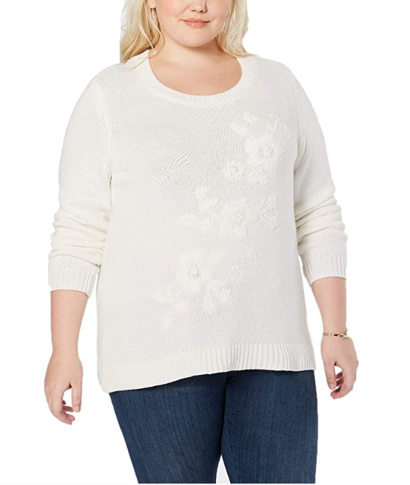 Style & Co. Plus Size Embroid Three-Quarter Sleeves Pullover Sweater 3X