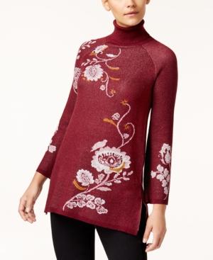 Style Co Petite Turtleneck Tunic Sweate Scarlet Wine PM