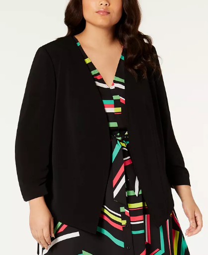 Bar III Trendy Plus Size Open-Front Jacket Black Size 2X