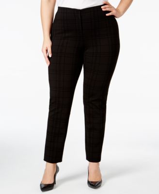 Alfani Womens Plus Size Comfort-Waist Metallic Printed Skinny Pants Malbec Houndstooth 18W