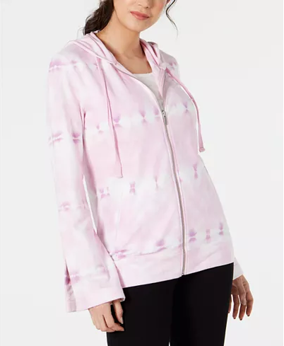 Ideology Tie-Dyed Bell-Sleeve Hoodie Pink