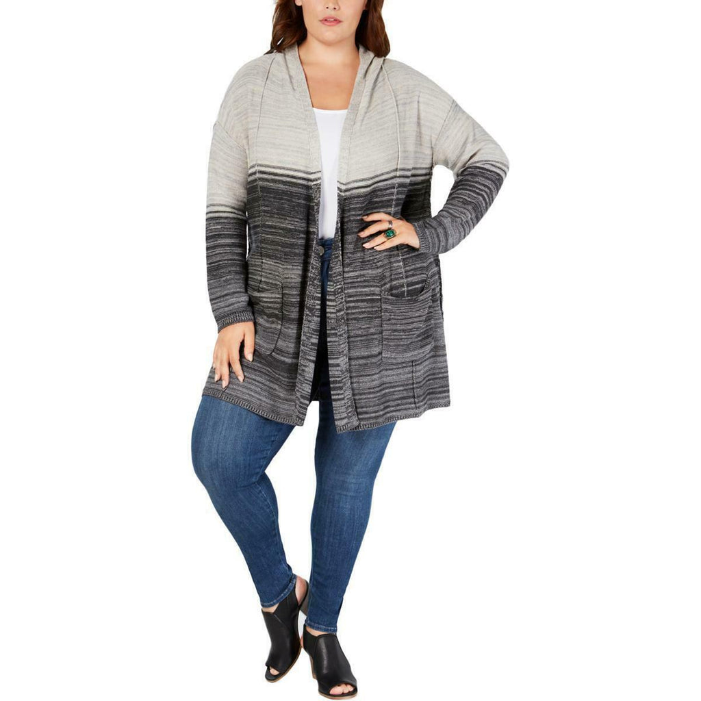 Style & Co. Womens Plus Ombre Hooded Cardigan Sweater 1X