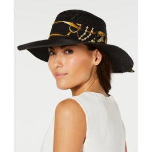 INC Printed Scarf Adjustable Band Floppy Hat - Natural/Leopard