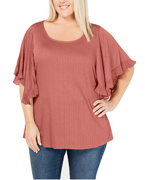 Style & Co Plus Size Flutter-Sleeve Dusty Rose 0X