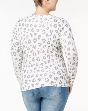 INC International Concepts Plus Size Sequined Animal-Print Washed White 1X