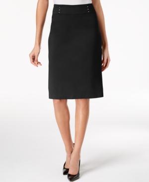 JM Collection Rivet-Waist Pencil Skirt Deep Black PL