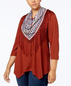 Style Co Handkerchief-Hem Top Removab Rich Auburn 3X