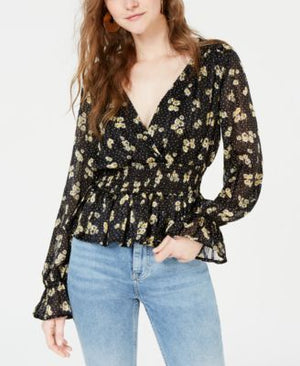 Crave Fame Juniors' Metallic Floral-Print Top Size S