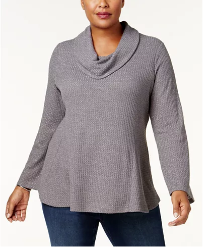 Style & Co. Plus Metallic-Knit Cowl-Nec Sweater Top, New Graphite Grey 0X