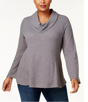 Style & Co. Plus Metallic-Knit Cowl-Nec Sweater Top, New Graphite Grey 0X