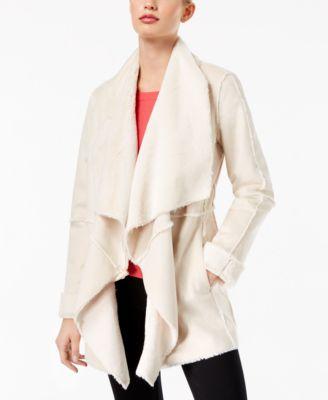 INC International Petite Faux Suede Draped Jacke Washed White PXL