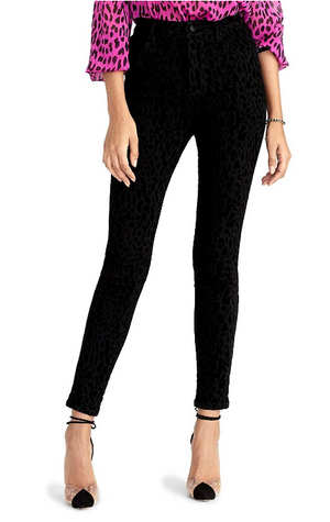 RACHEL Rachel Roy Velvet Animal-Print Skinny Leg Pants