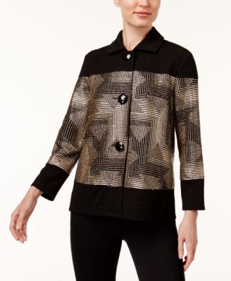 JM Collection Petite Metallic Contrast Jacke Deep Black PS