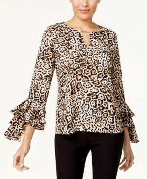 Thalia Sodi Ruffled-Sleeve Top Jaguar Tan Combo S