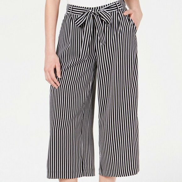 Maison Jules Striped Wide-Leg Tie-Front Capri Pants Size XXL