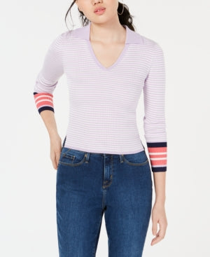 Freshman Juniors Contrast Striped Polo Sweater Size L
