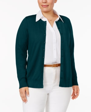 Charter Club Plus Size Long-Sleeve Cardigan Deep Pine 1X